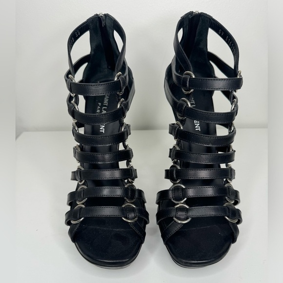 Saint Laurent Paris Black Leather Nina Caged Platform Sandal/Heels Sz 39 - Picture 2 of 7